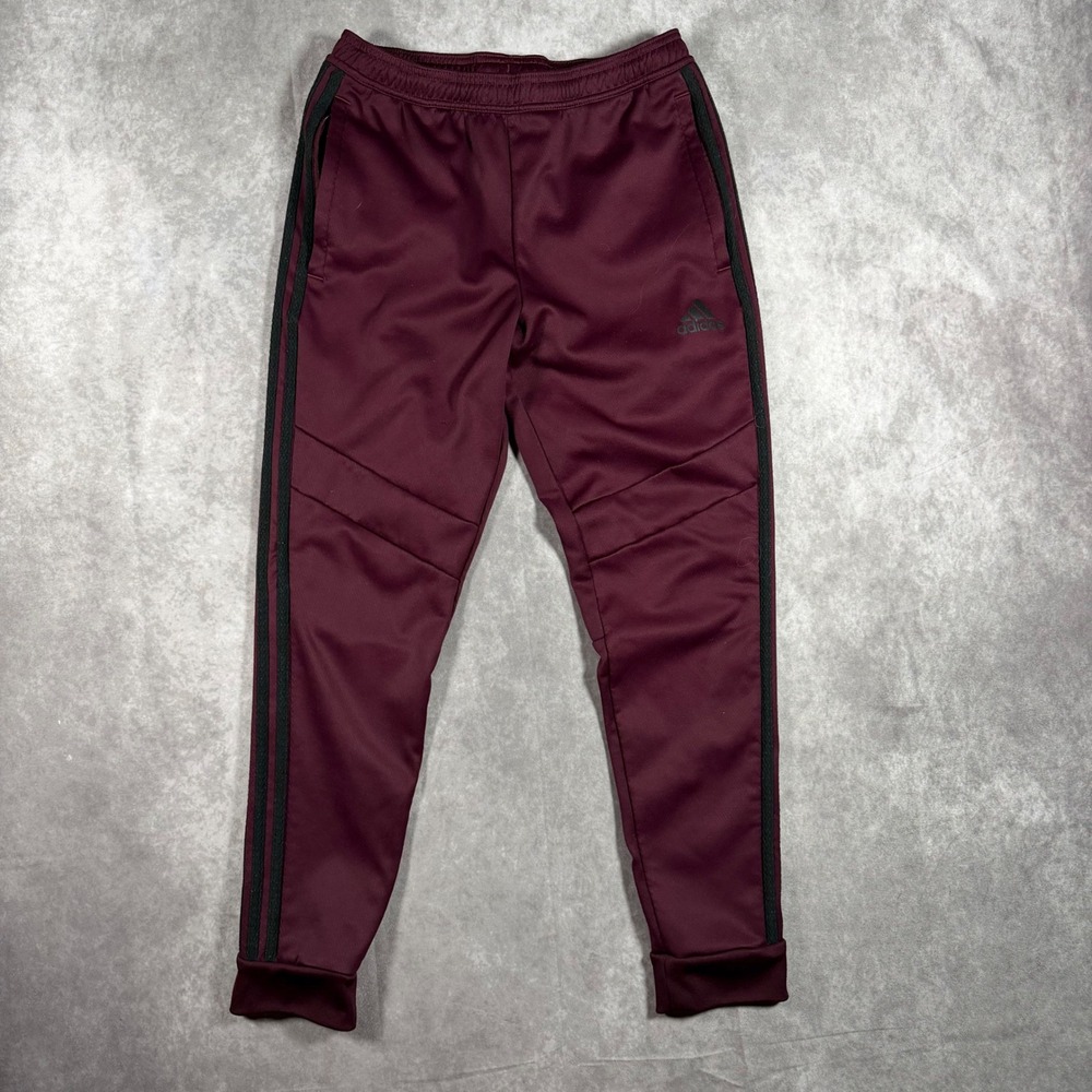 Adidas AeroReady Mens Track Pants Medium Burgundy Black Side Stripe Tapered